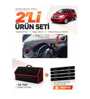 NİSSAN NOTE E12 (2009-SONRASI) Uyumlu Torpido Örtüsü + Tay Tüyü Bagaj Çantası + Sticker Seti - Siyah Kırmızı