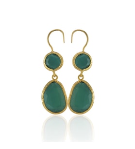 Kadir Jewellery 22 Ayar Altın Kaplama Kadın Taşlı Küpe -El İşçiliği Ve Hipoalerjenik Küpe (K.Yeşil)