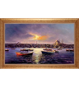 Çerçeveli Paspartulu Manzara Tablo bm1228 (Gold)