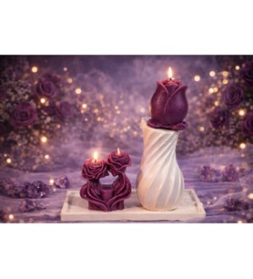 purple love candle-romantik el yapımı mum (Beyaz-Mor)