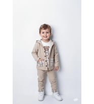 Erkek Çocuk %100 Pamuk Kadife Hırka, Pantolon ve Ayıcık Baskılı Uzun Kollu Sweatli 3'lü Premium Seri