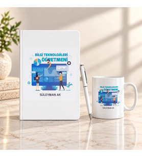 Bilgi Teknolojileri Öğretmenine İsme Özel Defter Kalem ve Kupa Hediye Seti