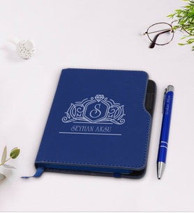 BK Gift Kişiye Özel İsimli Lacivert Termo Deri Defter Kalem Seti-13