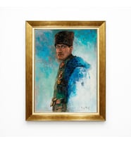 Tablore Giyense Modern Sanat Atatürk Tablosu - Soyut Turkuaz Arka Planlı Üniformalı Atatürk Portresi -