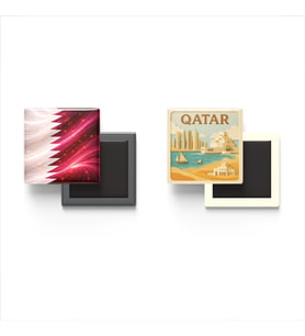 Buzdolap Magnetleri - Katar Bayrağı ve Paper Cut Tema - 2'li Set Magneti