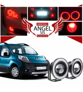 Peugeot Bipper Uyumlu, Universal Mercekli Led Angel Sis Farı, 76mm Kırmızı Renk
