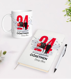 BK Gift Kişiye Özel İsimli Öğretmenler Günü Tasarımlı Defter Kalem Kupa Hediye Seti - 4, Öğretmene Hediye, Öğretmenler Günü