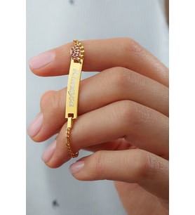 925 Ayar Gümüş Pembe Taçlı Isimli Çocuk Bileklik