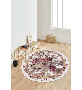 Dijital Baskılı Kaymaz Taban Yıkanabilir Yuvarlak Salon Halısı Koridor Halısı Paspas NDY-HT-451 (Bej)