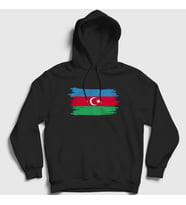 Presmono Unisex Beyaz Bayrak Flag Azerbaycan Azerbaijan Kapüşonlu Sweatshirt 536523tt (Siyah)