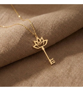 Lotus Anahtar Model Numara Kolye 925K Gümüş (Gold)