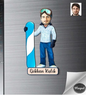 Kişiye Özel Kayakcı Erkek Ahşap Magnet -1