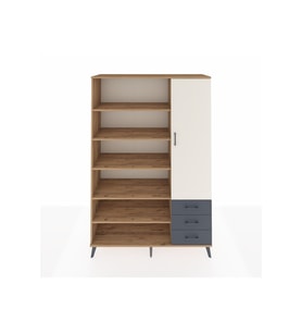 Hyperion Dolap 9 Raflı 3 Çekmeceli Tek Kapaklı  132x44x195 Çam-Aytaşı/Antrasit