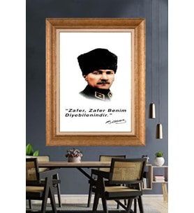 Altın Varaklı Çerçeveli Paspartulu Atatürk Tablo DC1336 (Gold)