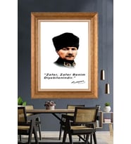 Altın Varaklı Çerçeveli Paspartulu Atatürk Tablo DC1336 (Gold)
