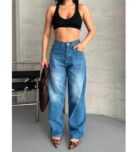 Baggy süper taş bıyık yıkama mavi jeans pantolon d2007
