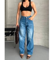 Baggy süper taş bıyık yıkama mavi jeans pantolon d2007
