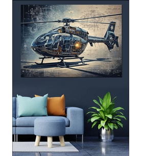 Modern Helikopter Havada Uçuş Tablosu Dekoratif Kanvas - Mdf Ahşap Tablo