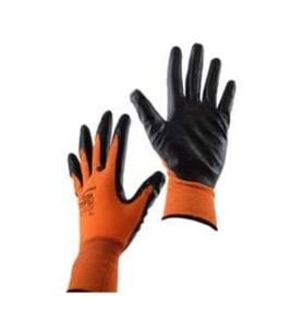 İşçi Eldiveni L No:10 Polyester Örme Nitril Eldiven TURUNCU RENK (5 Lİ)