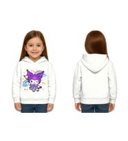 Unisex Baskılı Çocuk Swaetshirt Kapüşonlu 3 İplik Şardonlu Kuromi baskılı (Beyaz)