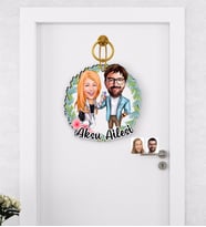 BK Gift Kişiye Özel Sevgililer Karikatürlü Ahşap Kapı Süsü-93
