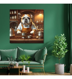 Kare Kanvas Kahve Köşesi Cafe Tablosu Barista Bulldog Köpek