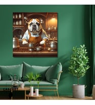 Kare Kanvas Kahve Köşesi Cafe Tablosu Barista Bulldog Köpek
