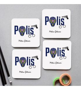 Kişiye Özel Polise Hediye Bardak Altlığı 4'lü Set