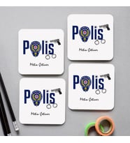Kişiye Özel Polise Hediye Bardak Altlığı 4'lü Set