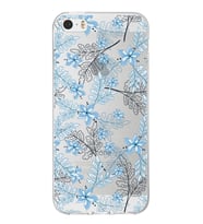 Apple iPhone 5S Uyumlu Kapak Floral Mavi  Tasarımlı Şeffaf Silikon Kılıf
