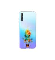 Huawei Y8P ile uyumlu Splash ahtapot tasarımlı şeffaf silikon kılıf