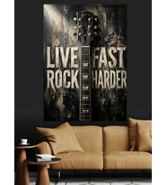 Live Fast Rock Harder Yazısı Dekoratif Kanvas - Mdf Ahşap Tablo