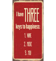 Three Keys To Happiness : Wine , Music , You - Retro Ahşap Poster – Özel Koleksiyon – Hbb
