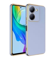 Vivo Y36 4G Kılıf Kenarları Gold Kamera Korumalı Renkli Pastel Silikon Mavi Açık BARK (Açık Mavi)