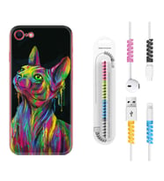 Apple iPhone 5 6 7 8 Plus Se XR Kılıf Kablo Koruma Spiral Silikon Color Cat 1754