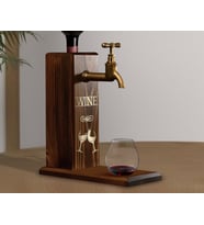 BK Gift Aynalı Altın Kabartma Musluklu Doğal Ceviz Ahşap Şarap Standı, Home Bar, İçecek Dispenseri, Ahşap İçecek Çeşmesi-4