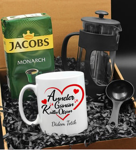Anneler Gününe Özel Kupa & French Press & 250 Gram Jacobs Filtre Kahve Hediye Seti