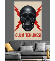 Siyah Kurukafa Görselli "Ölüm Tehlikesi" Uyarısı Dekoratif Kanvas - Mdf Ahşap Tablo