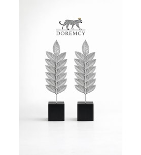 Doremcy Gold Yaprak Biblo 2’li Set Modern Dekoratif Obje Salon Masa Üstü Aksesuar Siyah Kaideli Lüks Ev Dekorasyonu (Gümüş)