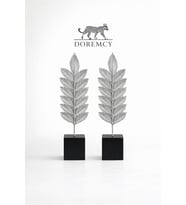 Doremcy Gold Yaprak Biblo 2’li Set Modern Dekoratif Obje Salon Masa Üstü Aksesuar Siyah Kaideli Lüks Ev Dekorasyonu (Gümüş)