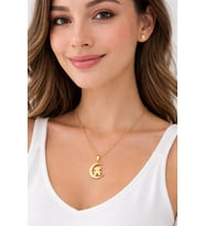 Gold Renk Ayıcık & Ay Figürlü Kolye Küpe Seti (Stainless Steel)
