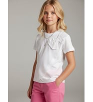 Kız Çocuk Fiyonk Detaylı Basic T-shirt (Beyaz)