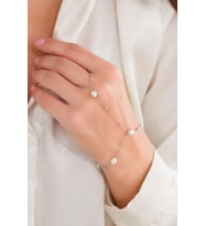 Gümüş İnci ve Küçük Toplu Pearl Şahmeran El Zinciri Bileklik