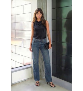 Kadın Straight Fit Düz Kesim %100 Pamuk Jean Pantolon (Mavi)