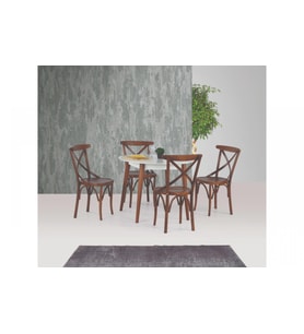 SİENA SABİT MASA VE THONET SANDALYE TAKIMI, CEVİZ, 90x90