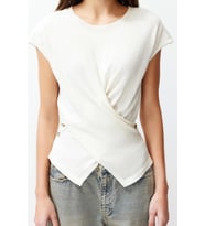 Moda Bisiklet Yaka Triko Slim Düz Desen Casual Günlük Regular Kolsuz Bluz (Ekru)