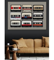 Retro Müzik Kasetleri Yan Yana Dekoratif Kanvas - Mdf Ahşap Tablo
