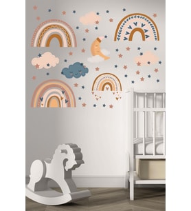 Gökkuşağı Bulut Çocuk Odası Duvar Sticker Dekorasyon Seti Model 4 (Karışık)