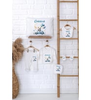 Pia Baby Premium %100 Pamuk İsme Özel Erkek Bebek Hediye Seti Zıbın Yastık Kılıfı 5056-06 (Ekru)