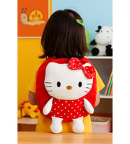 Kitty Mini Peluş Çanta, Ayarlanabilir Çocuk Sırt Çantası Askılı, Astarlı, Fermuarlı, 30 cm (Kırmızı)